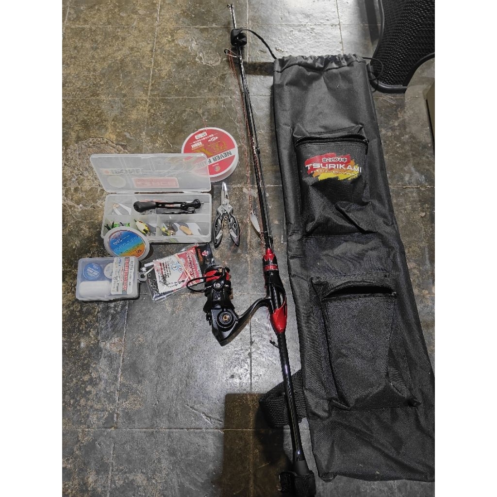 Set Pancing Joran Lengkap Seaking Hook X Reel Go Strike Sniper 1000