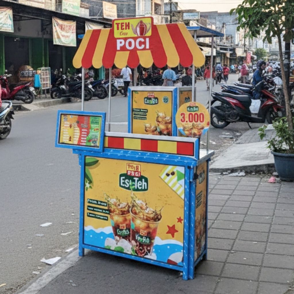 Booth Portable / Gerobak Lipat / Meja jualan (Bisa Custome Gambar) Alumunium