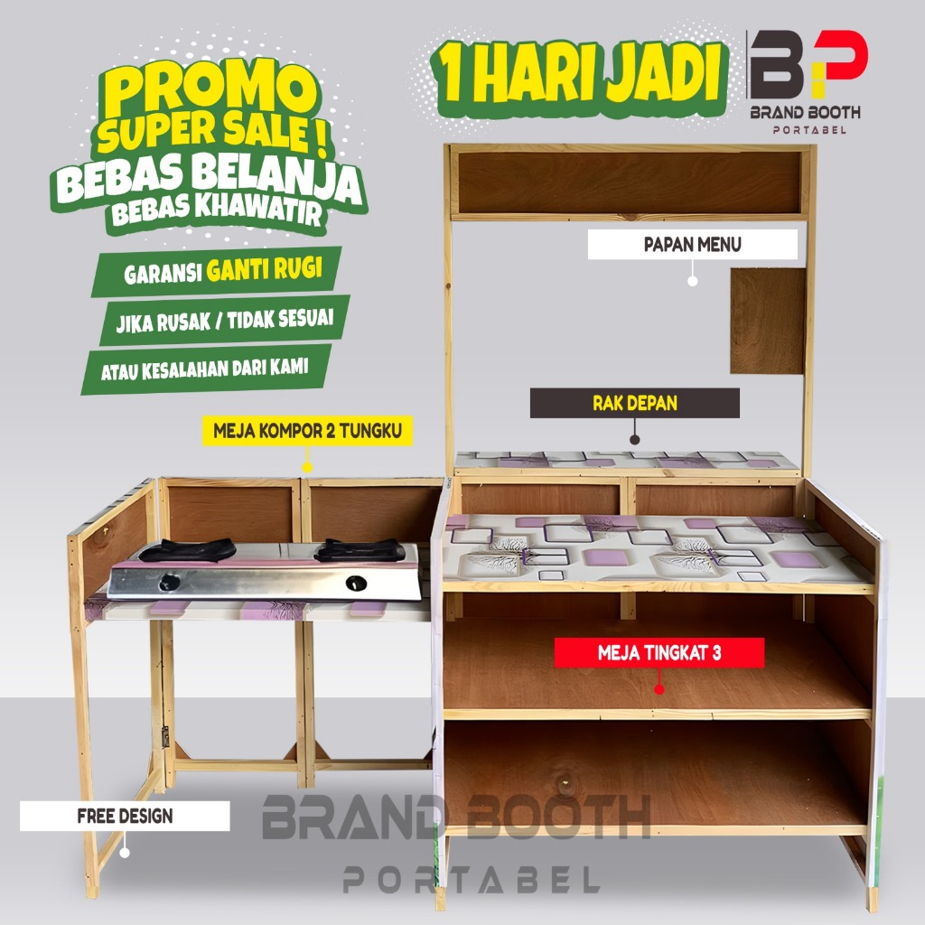 BOOTH JUALAN JUMBO - MUAT KOMPOR 2 TUNGKU I SIAP PAKAI JUALAN I KUAT & RAPI /Booth Lipat Portable/Bo