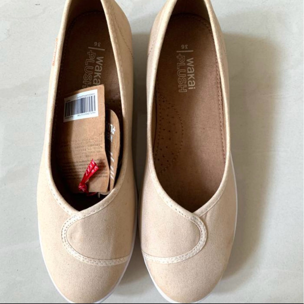 Wakai plush shoes cream beige nude | sepatu casual wanita wedges pendek japan classic