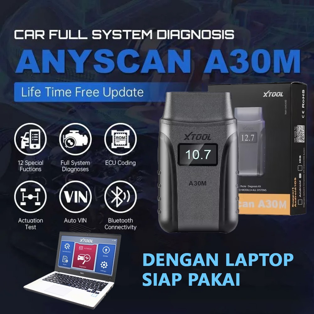 XTOOL A30M Scanner Mobil Free Online Update Selamanya Dengan Laptop Siap Pakai