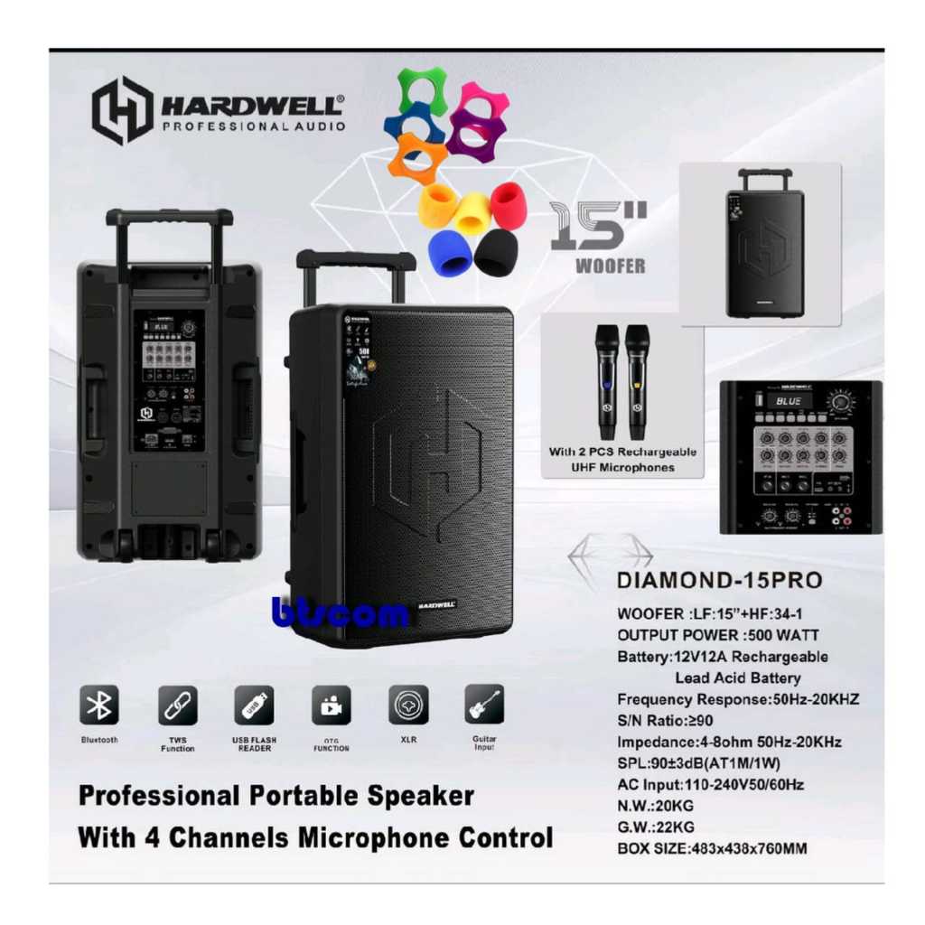 Speaker Portable Hardwell Diamond 15Pro Original Speaker 15inch HARDWELL
