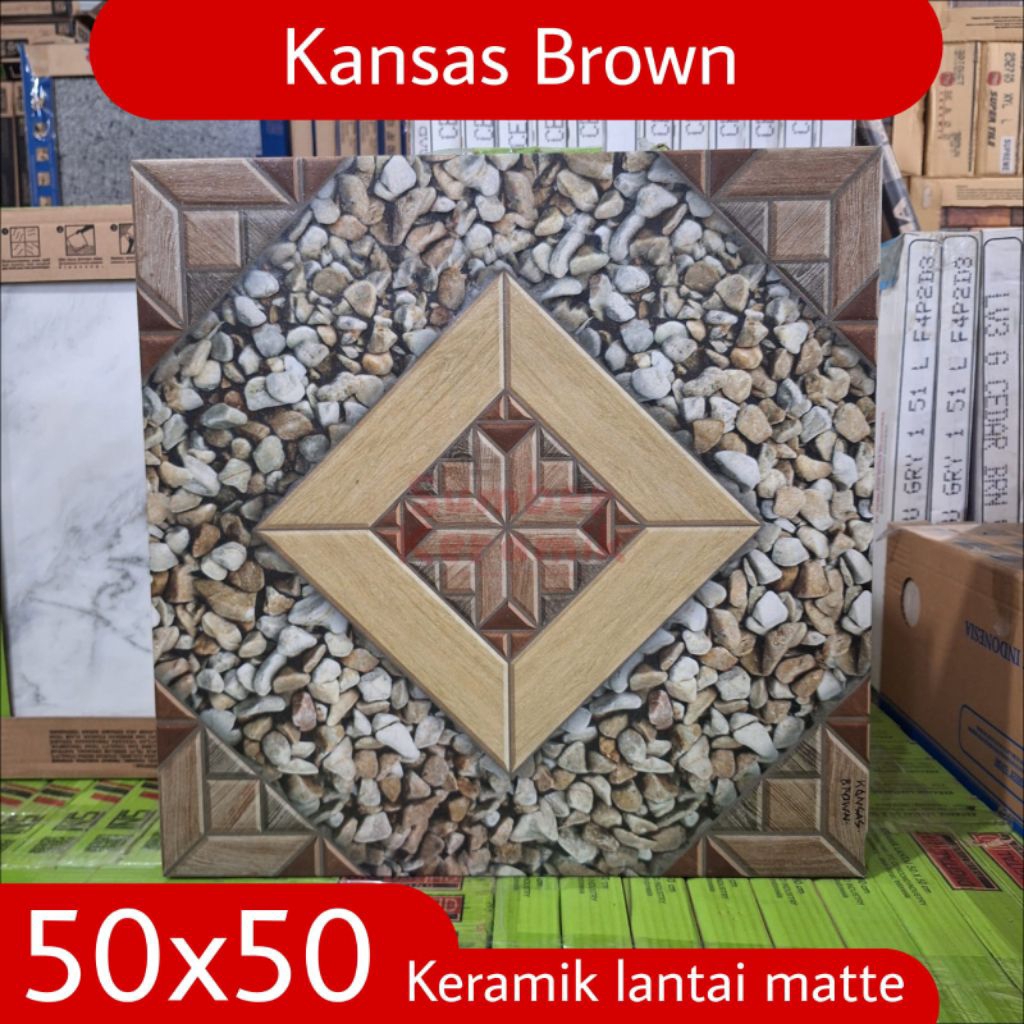 Keramik lantai 50x50 murah PARIS Kansas Brown motip batu alam keramik lantai kamar mandi,garasi,carp