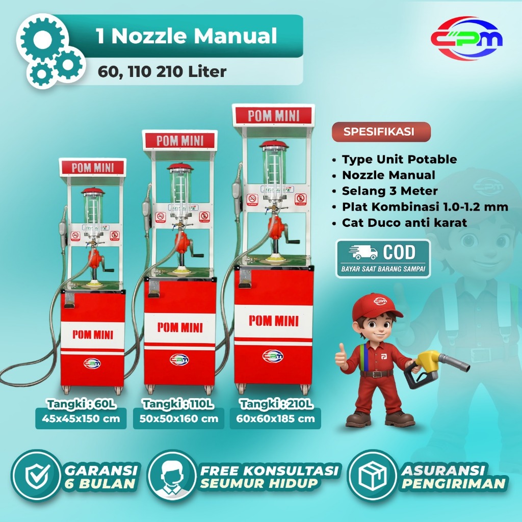 Pom Mini - Pertamini Manual 1 Nozzle Kapasitas 60/110/210 Liter