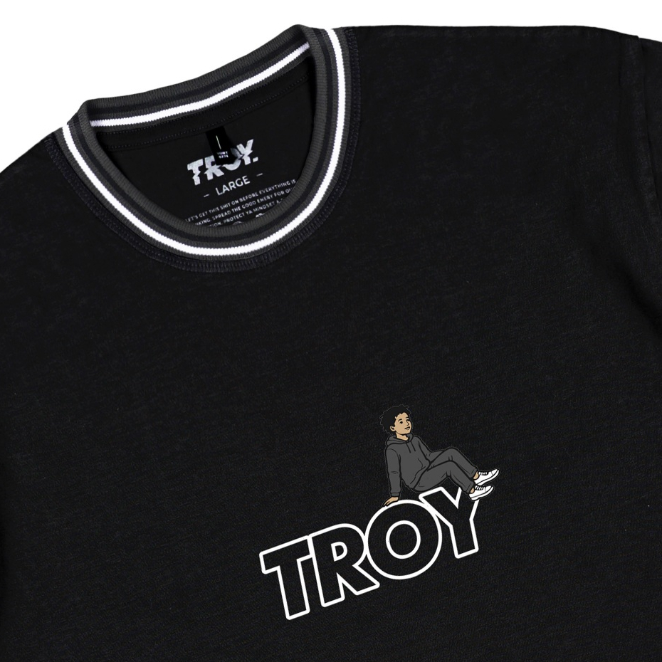 Troy Company Neck Stripe Tshirt Black Journey - Kaos Lengan Pendek Kaos Hitam KST 3542-3A1W1B
