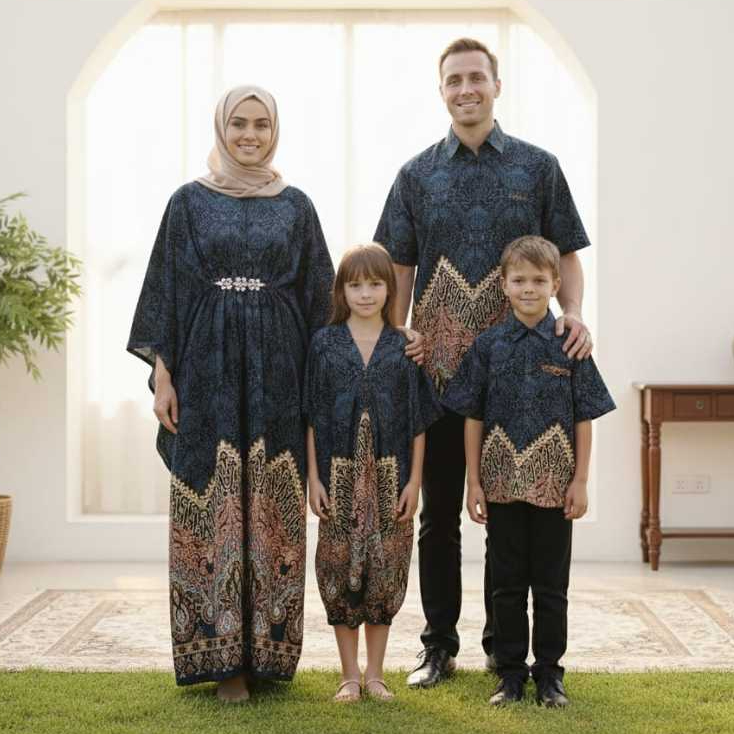 BAJU BATIK COUPLE KELUARGA SARIMBIT MODERN TERBARU SET SERAGAM KONDANGAN MEWAH MODEL KAFTAN GAMIS IB