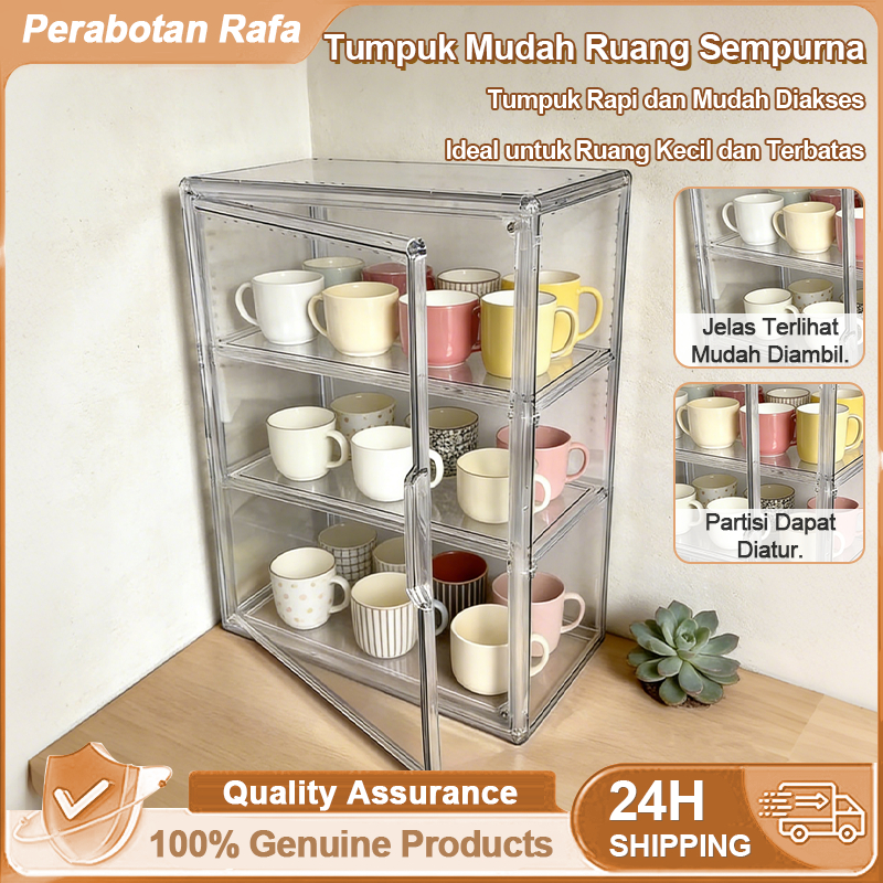 Perabotan Rafa Kotak Penyimpanan Gelas Air Kotak Penyimpanan Gelas Akrilik Organizer Mug Transparan 