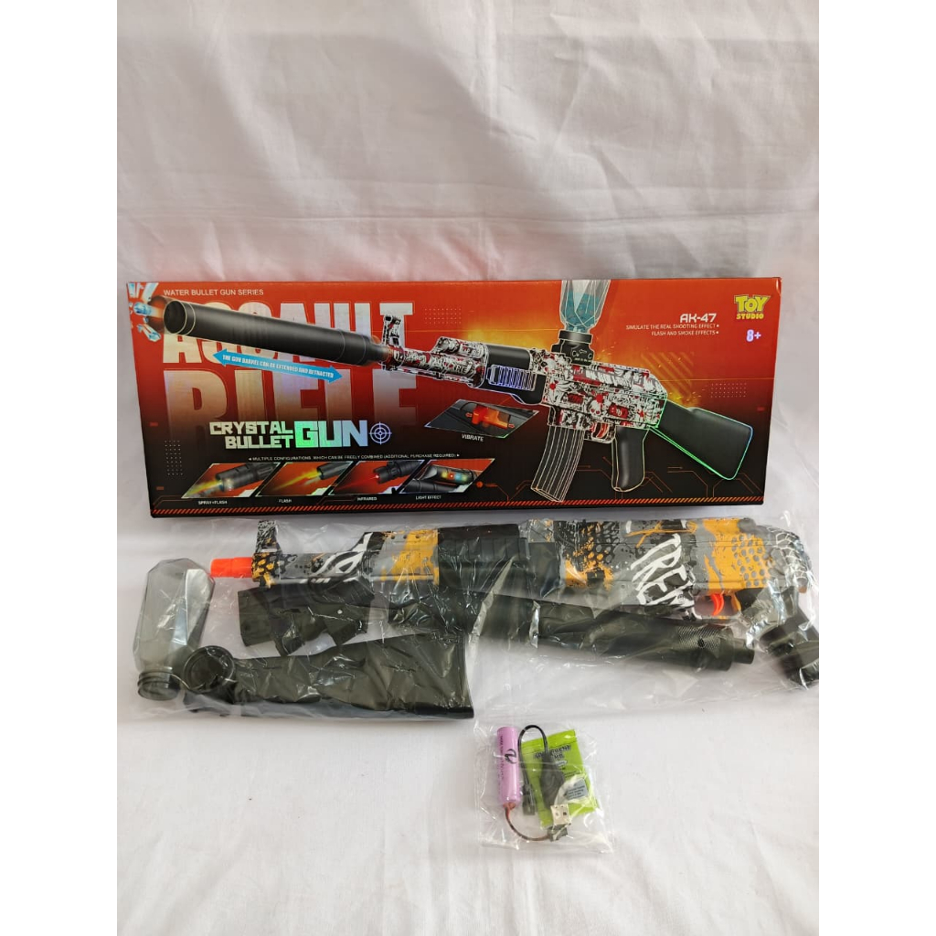 TOYS GUN AK-47 CRYSTAL BULLET GUN FLASH AND SMOKE EFFECT 897-19 / MAINAN ANAK TEMBAKAN PISTOL GEL AI