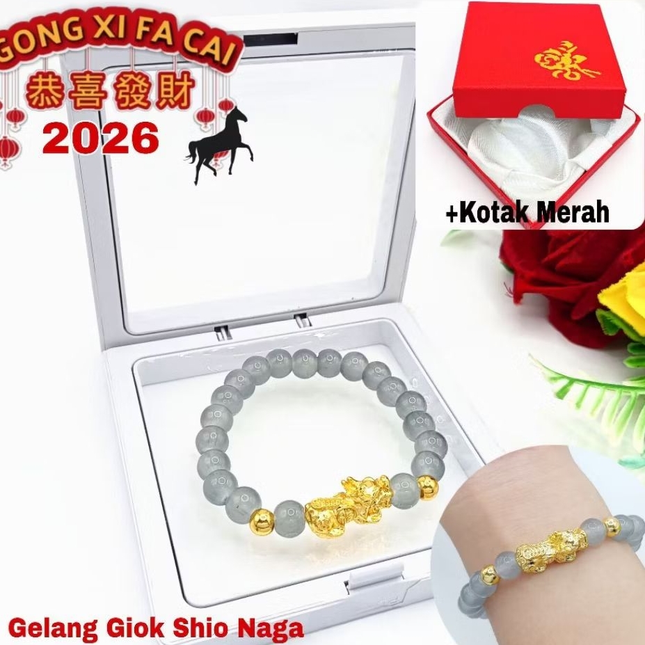 Gelang Giok Sio Naga Wanita Sederhana Elegan + Kotak merah
