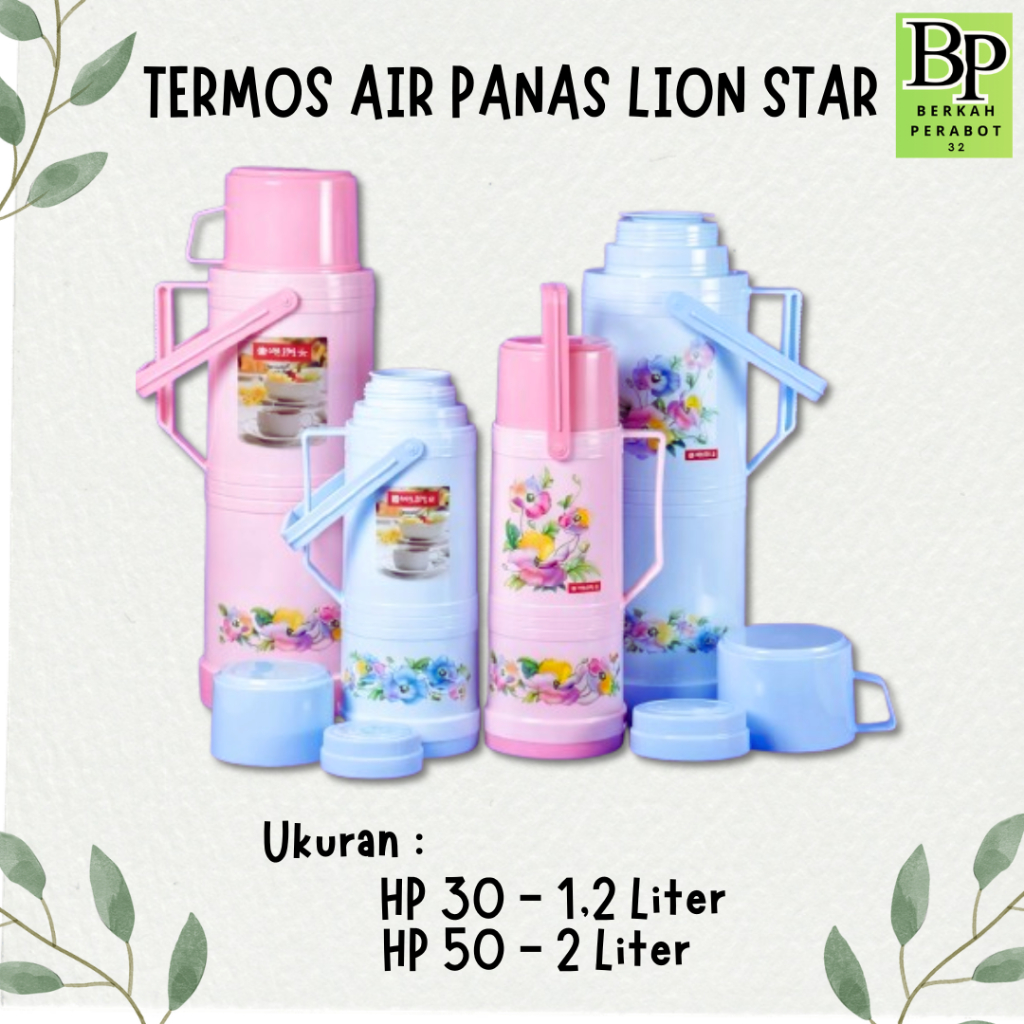 Termos Air Panas Lion Star 1,2 Liter HP-30 / 2 Liter HP-50 Handle Tutup Gelas dan Gagang Praktis