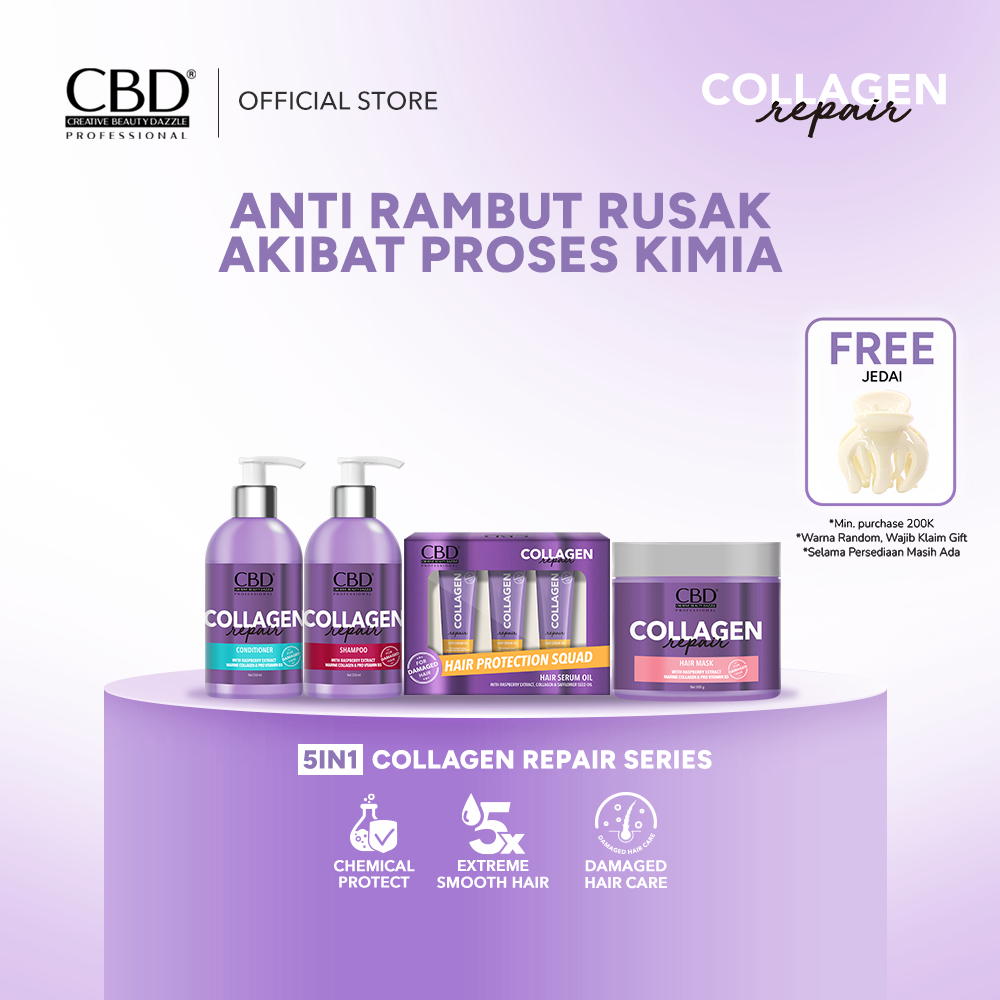 CBD Collagen Bundle Paket Perawatan Rambut Rusak [Shampoo + Conditioner + Hair Mask + Hair Serum Oil