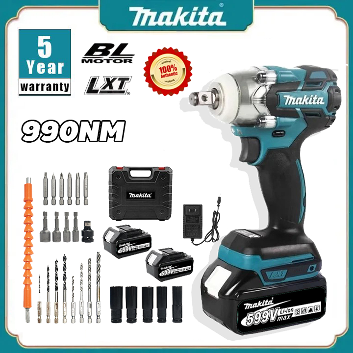 MAKITA Cordless Impact Wrench Bor Impact Baterai 2 Baterai Impek Baterai Kunci Wrench Rechargeable I
