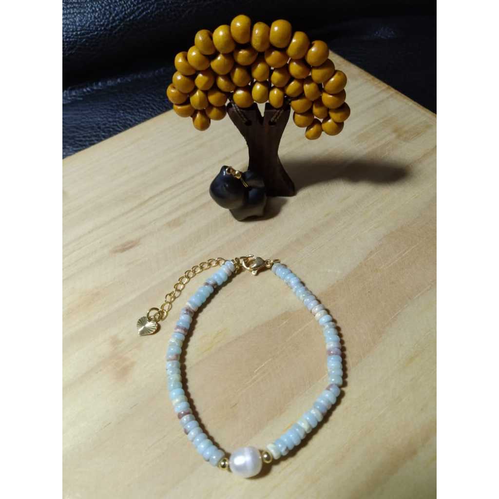 Gelang Batu Natural ~ Shoushan Stone Bentuk Bulat Pipih (Roundelle) DIY Spacer Mutiara