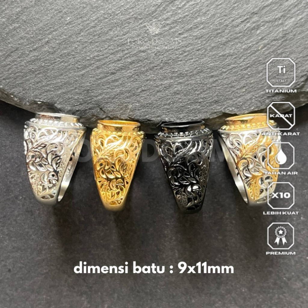 ring cincin emban bunga [TITANIUM] 9x11 premium halus elegan dan mewah