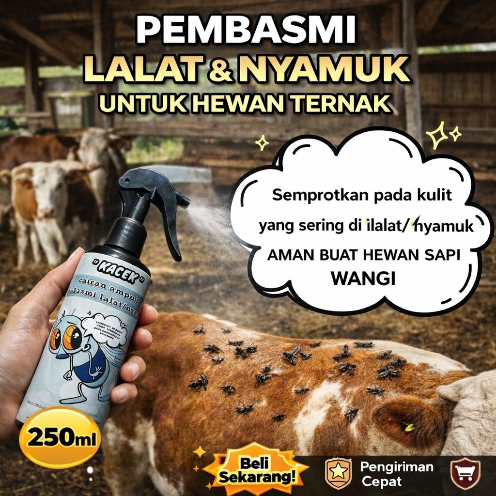 Pembasmi Lalat Ternak Ampuh 250ml | Semprot Anti Lalat & Nyamuk Sapi Kambing Domba | Obat Lalat Hewa
