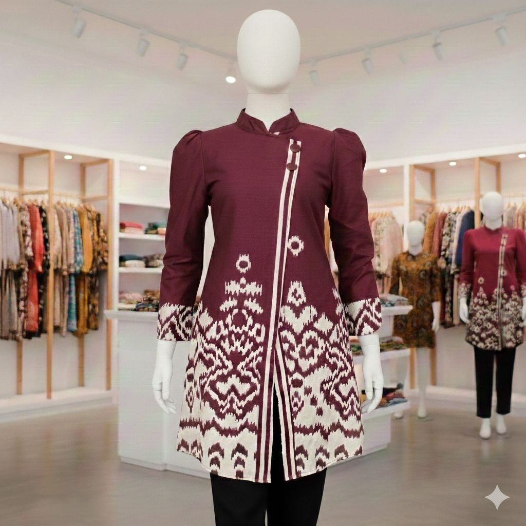 Tunik Batik Wanita Muslim Premium | Baju Batik Wanita Lengan Panjang | Baju Batik Wanita Elegan Untu