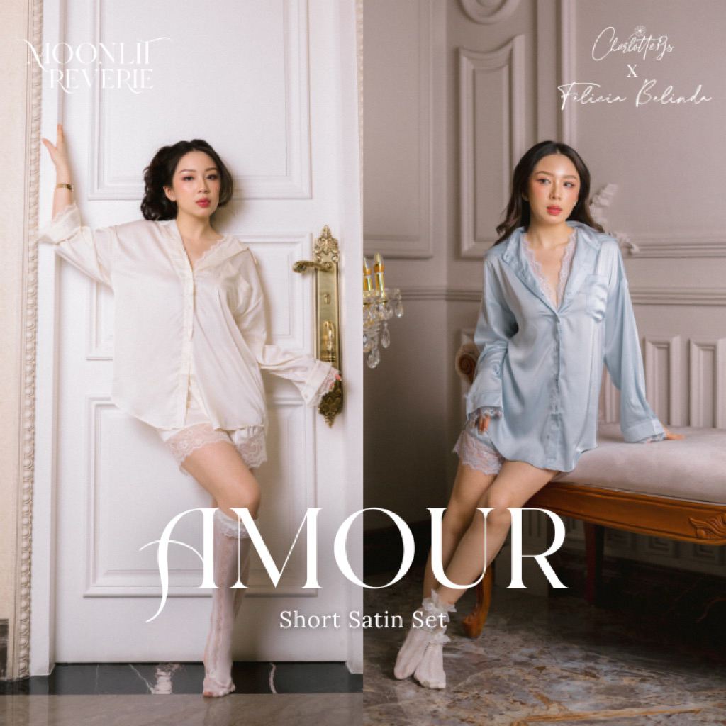 CHARLOTTE x FELICIA BELINDA - Amour set piyama satin silk premium seserahan celana pendek