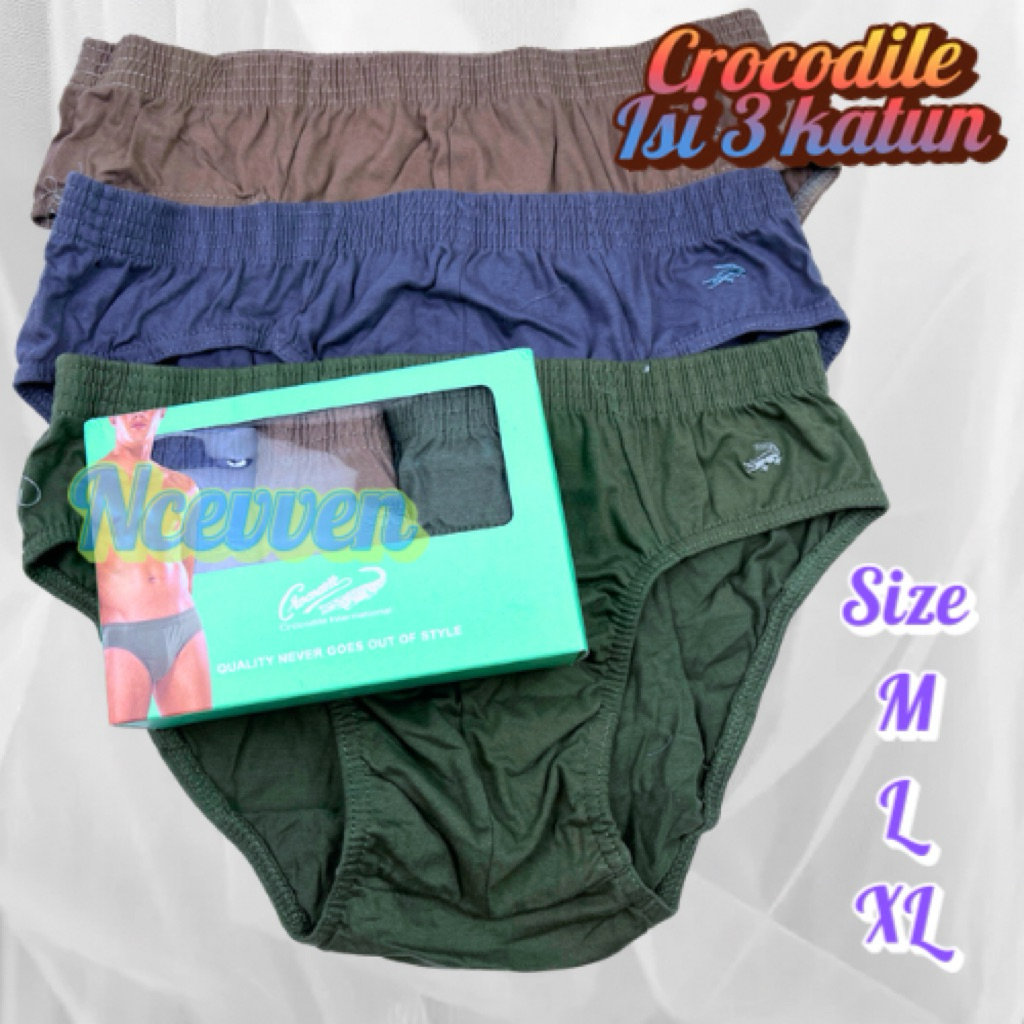 3pcs Celana dalam cd pria dewasa crocodile 521-242 katun jumbo big size M L XL original hijau murah