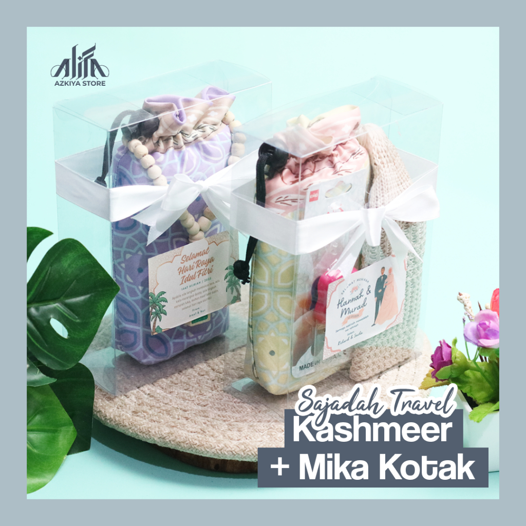 Souvenir Sajadah Kashmeer + Mika + Pita + Kartu Ucapan, Sajadah Travelling Pouch, Souvenir Pernikaha