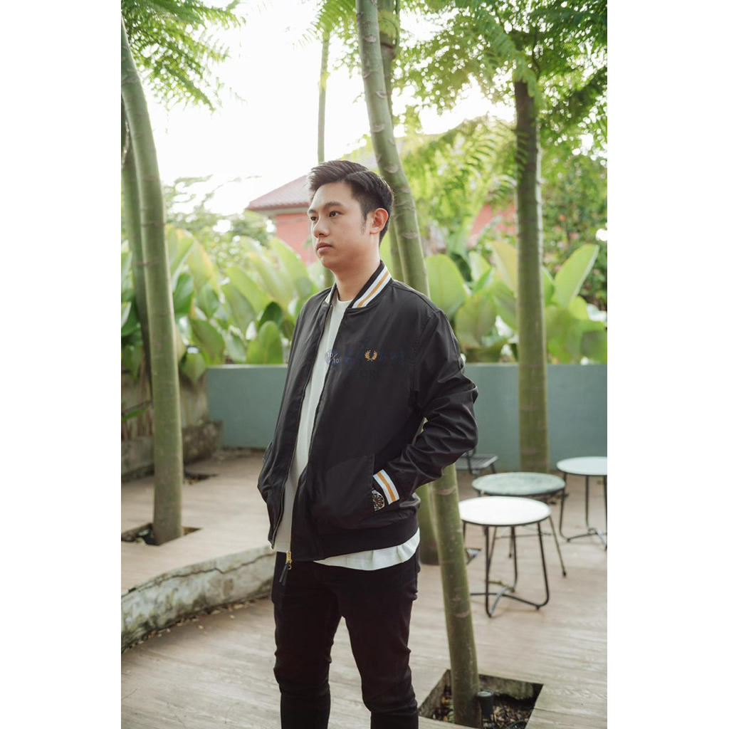 Fred Perry Yellow White Tipped Tennis Bomber Jacket Black Original / Jacket Fredperry Authentic