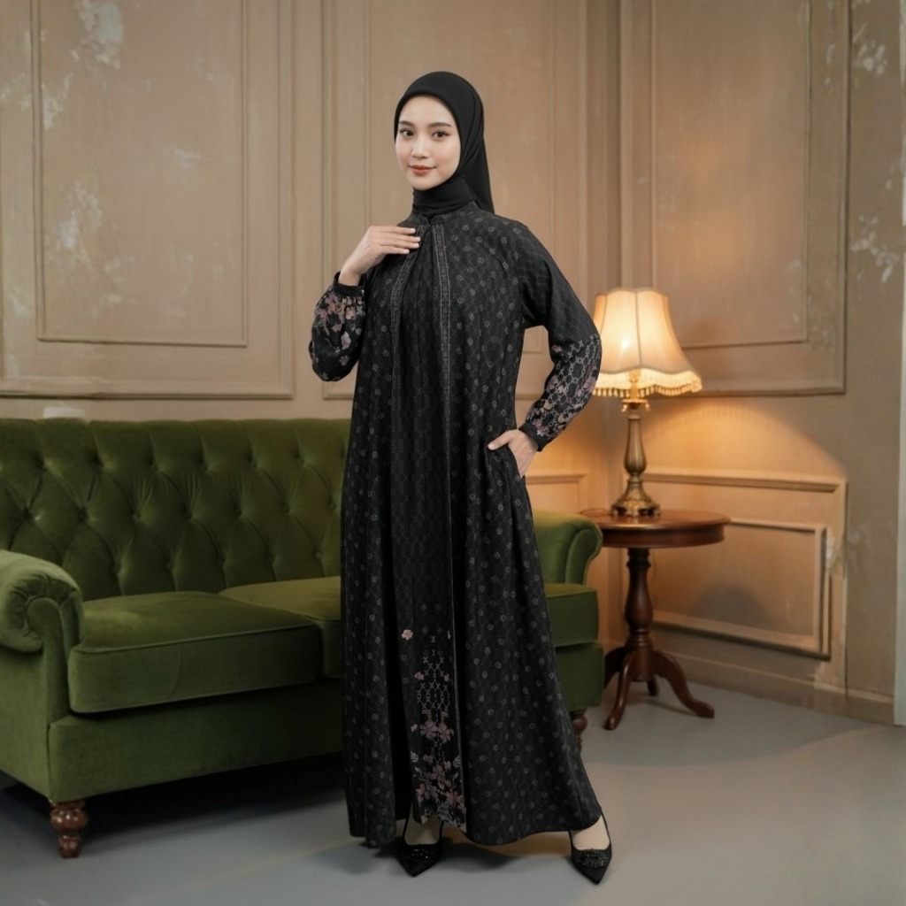 ZOYA FILIZ DRESS GAMIS SARIMBIT F HITAM GAMIS RAYA KOLEKSI