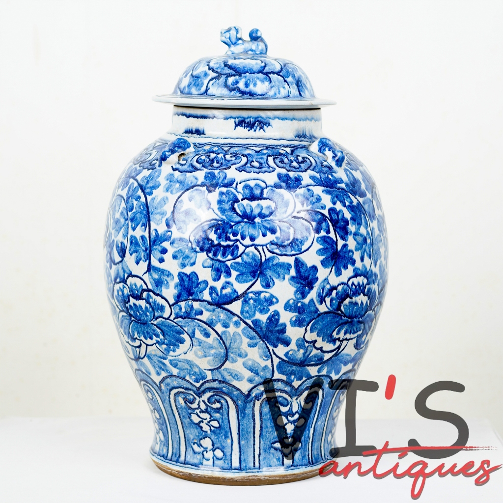 Guci Dynasty Floral Topi Vas Keramik Antik Kuno Asli Cina