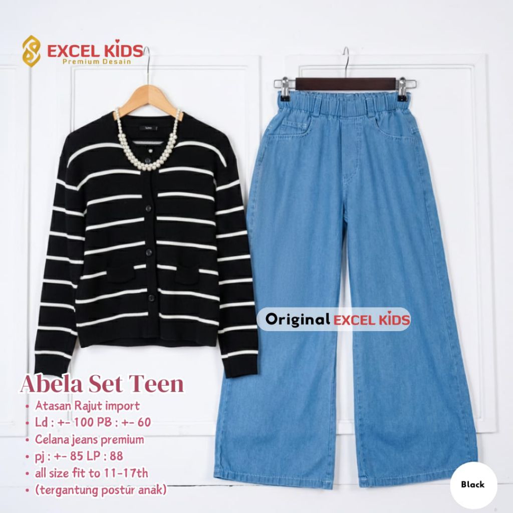 ABELA SETELAN ANAK PEREMPUAN USIA 10 - 11 TAHUN - SET CELANA JEANS DAN CARDIGAN RAJUT HALUS NYAMAN U