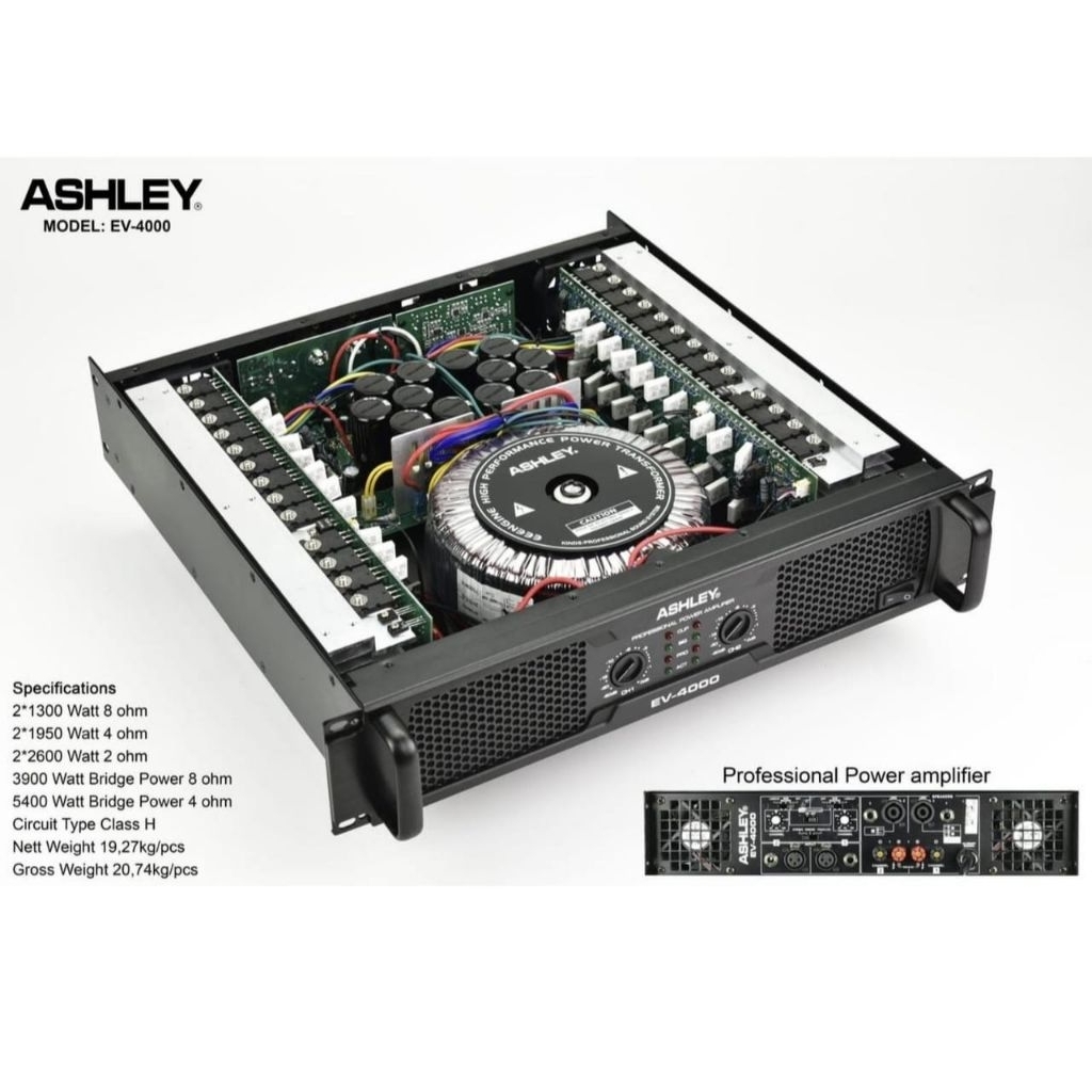 POWER AMPLIFIER ASHLEY EV-4000 2 X 1300 WATT EV4000 original garansi resmi panel 2U sudah ada mode s