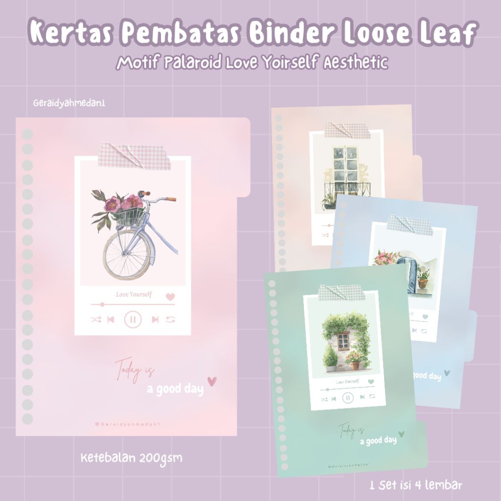 Kertas Pembatas Binder Loose Leaf A6 A5 B5 Motif Palaroid Love Yourself Aesthetic