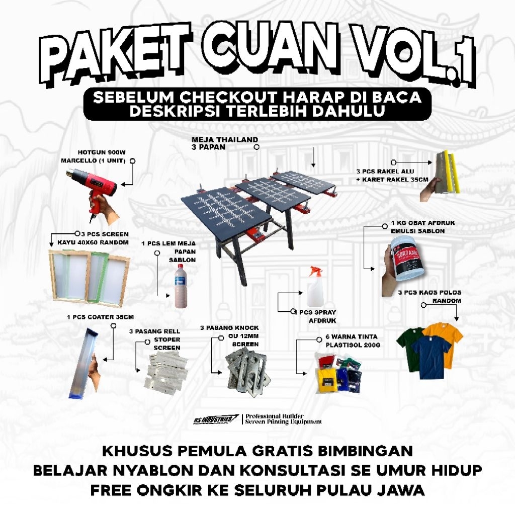 Paket bundling alat sablon cuan Vol.1