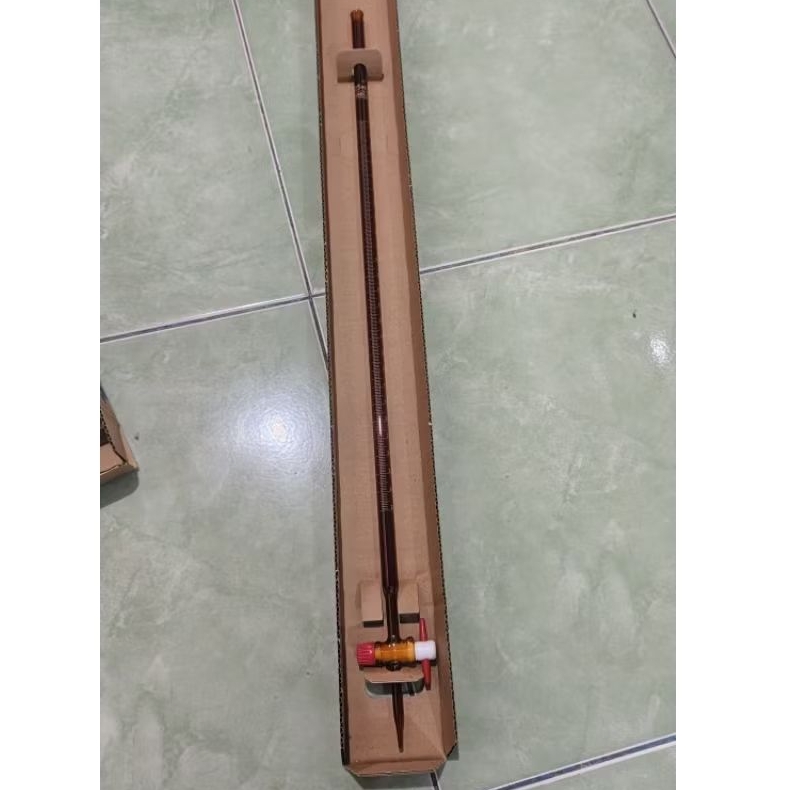 Buret Teflon Stopcock Coating Amber White Graduation Class A 10 ml Merk Iwaki Original Code Number B