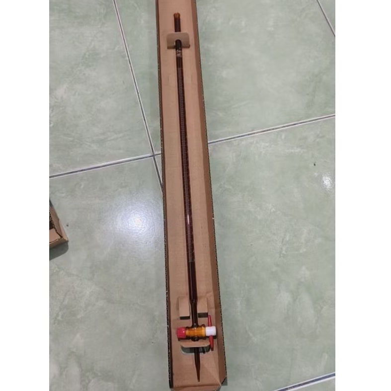 Buret Teflon Stopcock Coating Amber White Graduation Class A 50 ml Merk Iwaki Original Code Number B