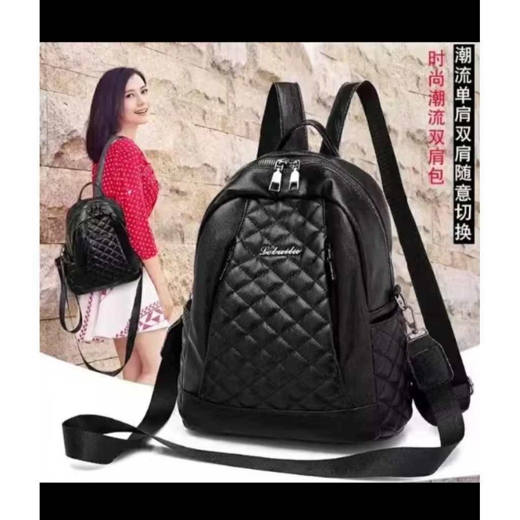 Tas Ransel Wanita Selempang Kulit Sintetis Tas Wanita Fashion Tas Gendong