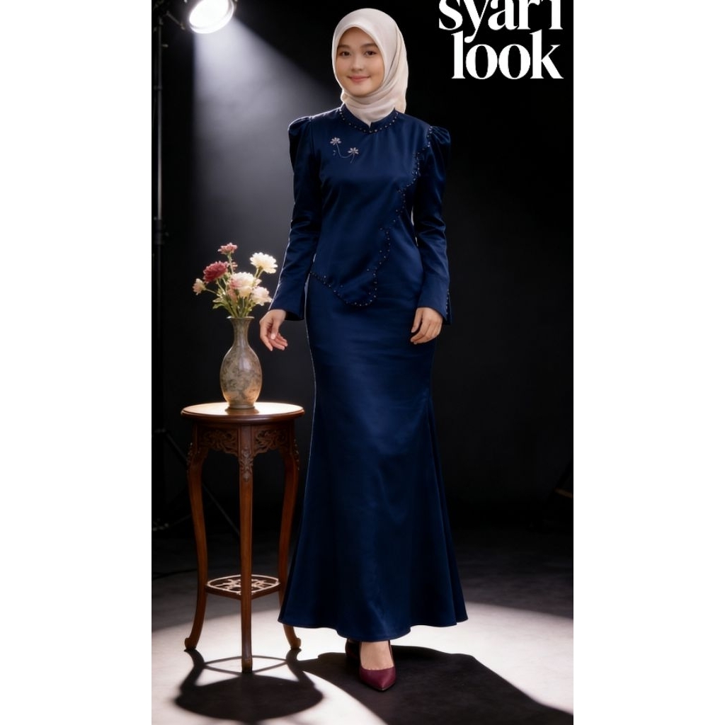 Alena Dress Satin Silk Premium Payet Exclusive Gamis Muslimah Elegan.