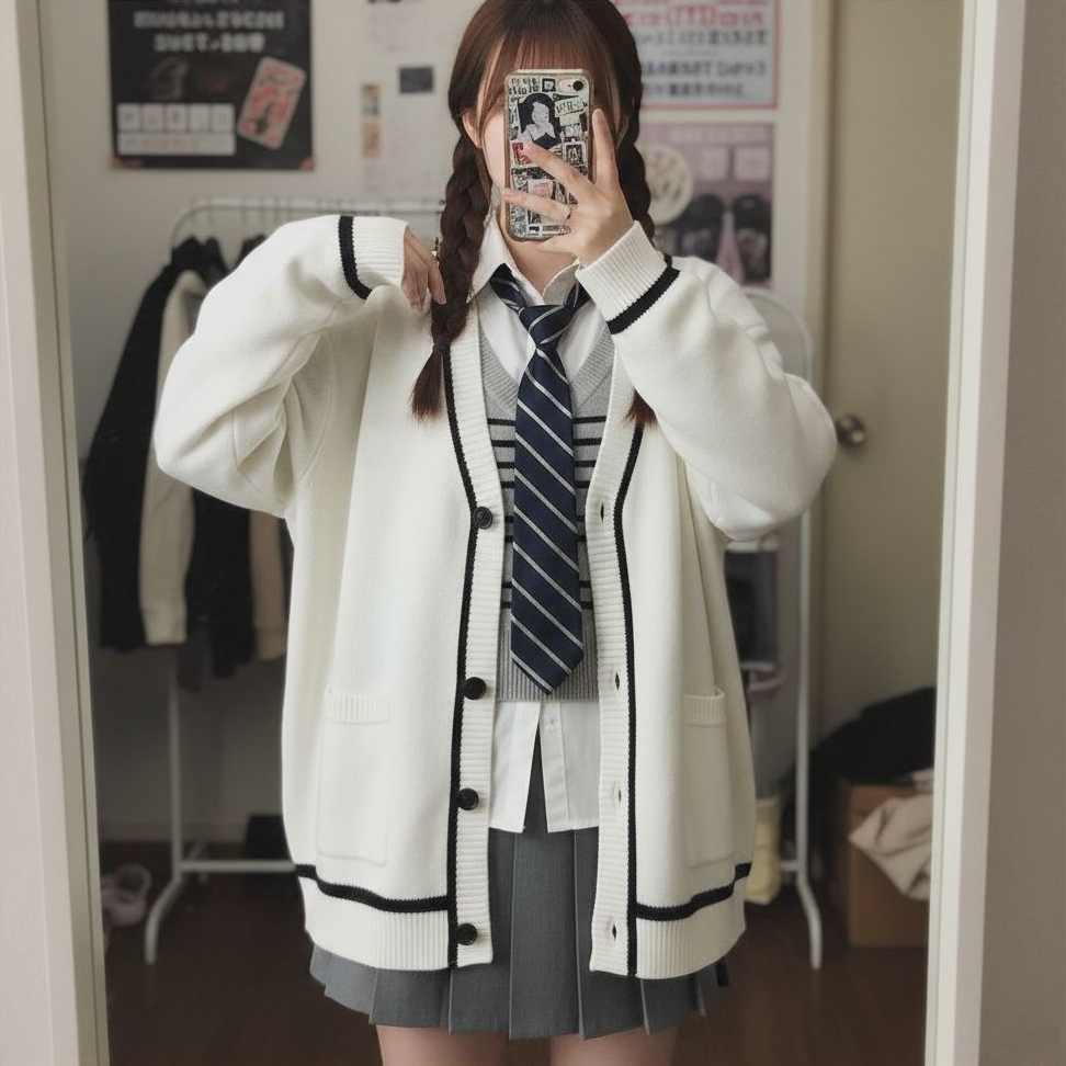Harajuku Vibe Tokyo Streetwear - JK Uniform Knitwear Oversized School Cardigan