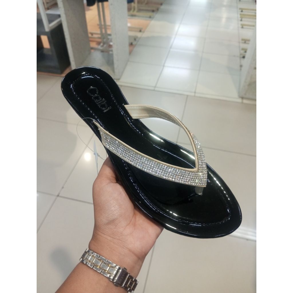Sandal Wanita Teplek Calbi Original Artikel TQE 03 Model Jepit Hak Flat Size 36-40