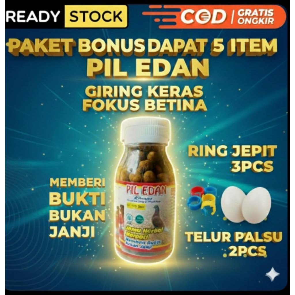 JAMU MERPATI PIL EDAN ISI 120 BUTIR FULL BONUS RING JEPIT 3 & TELUR PALSU 2 BUTIR