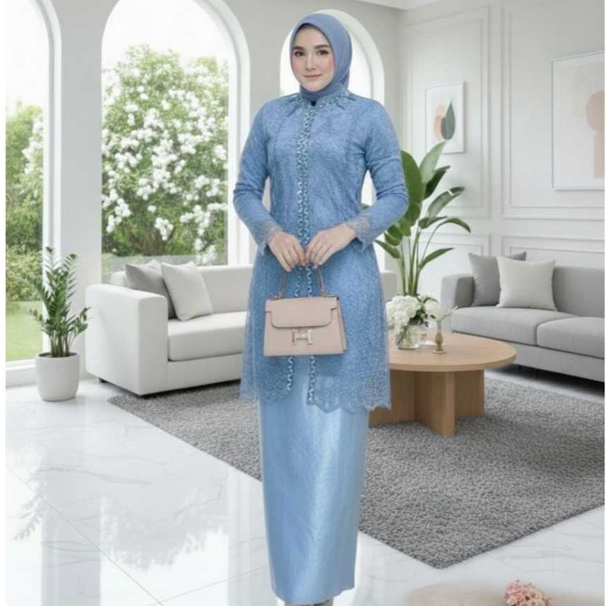 Set Kebaya Tunik Inara Brokat Payet Premium Setelan Baju Kurung Model Terbaru KondanganSetelanKurung