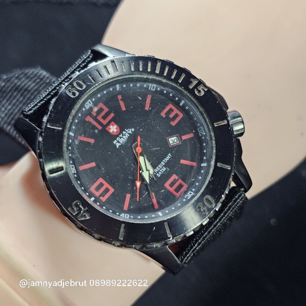 Jam Royal Army RA1532 by Chronomaster Black Red Bekas