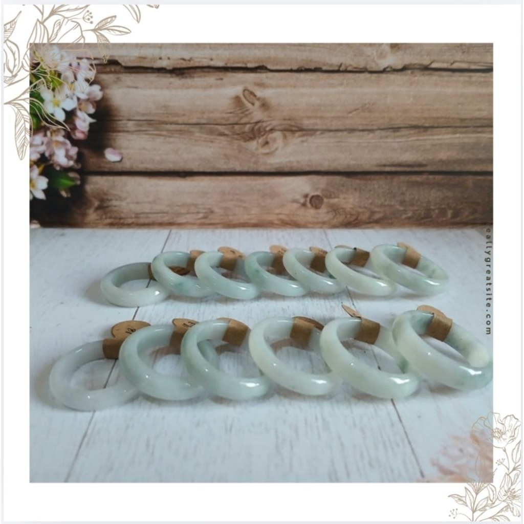 Cincin Giok Asli Burma Putih Hijau Corak