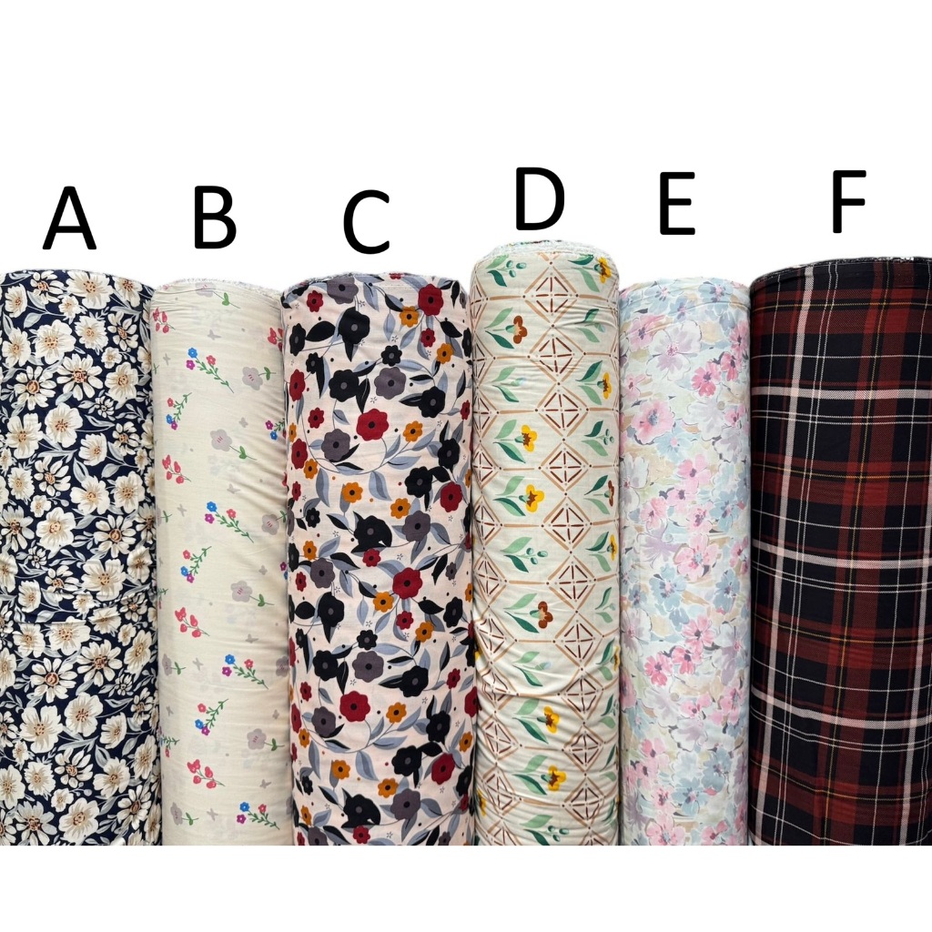 Bahan kain katun rayon viscose premium motif bunga motif kotak merah terbaru best seller