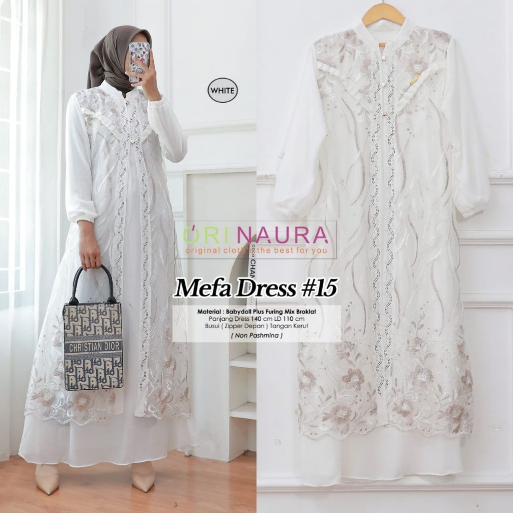 Ori Naura Mefa Dress #15 LD 110 PJ 140 - Baju Wanita Elegan dengan Renda dan Detail Bordir Model Ter