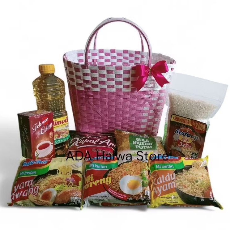 Paket Hemat Sembako Hampers Lebaran Beras 1 Liter Free Tas Anyaman