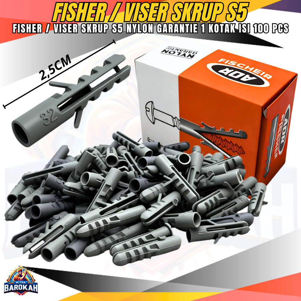 Fisher S5 / Nylon Garanite Fisher Skrup S5 100 PCS / Fisher Skrup Tembok 1 Kotak Isi 100 PCS / FIshe