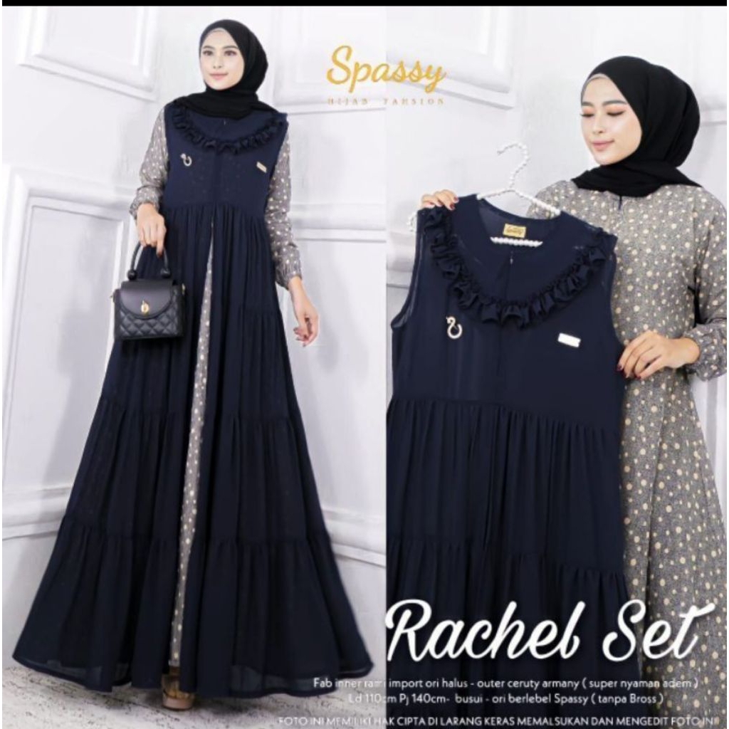 Abaya Gamis hitam Maxy Dress Rachel set  Busui Fashion Muslim Busana wanita