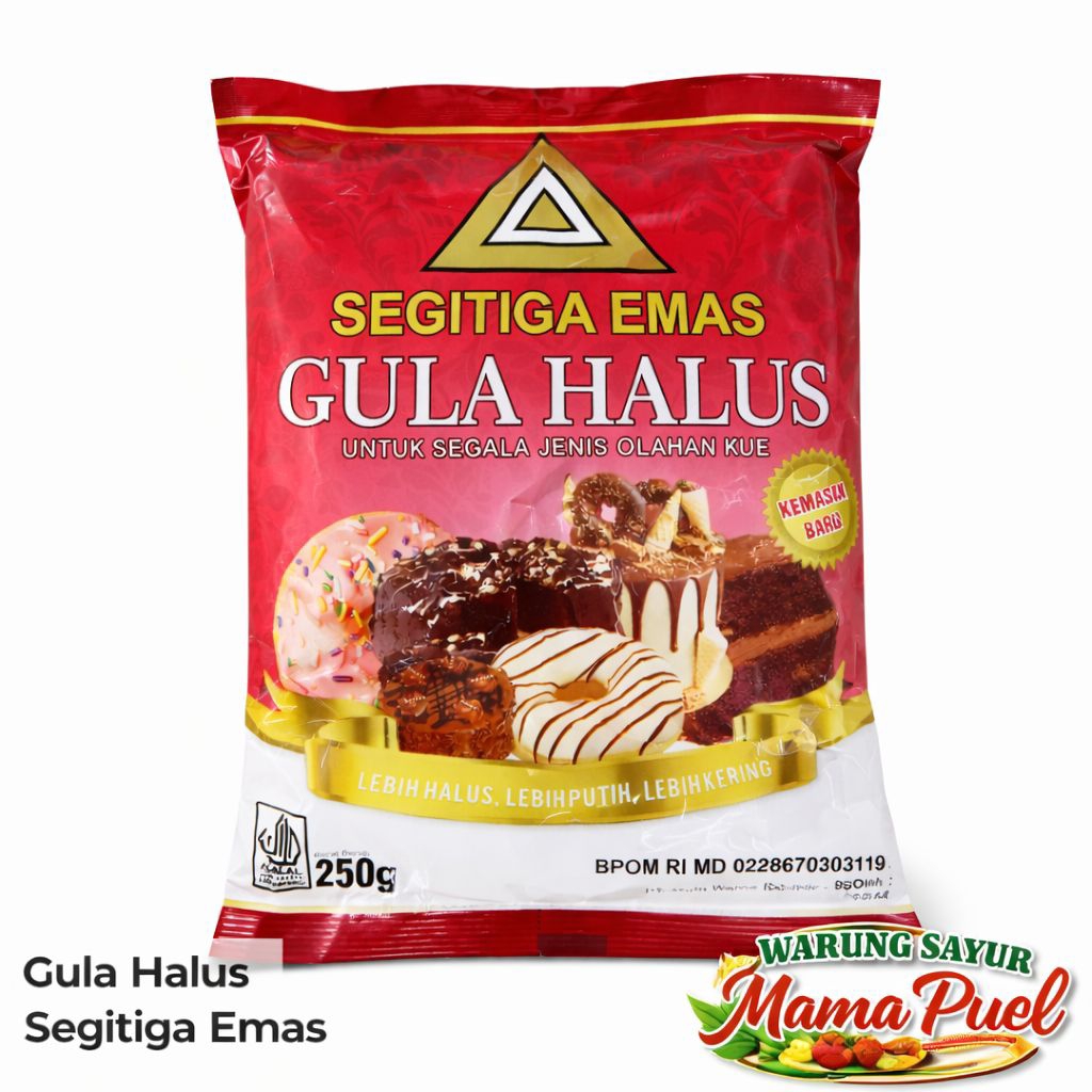 GULA HALUS SEGITIGA EMAS 250GR SUPER HALUS ANTI MENGGUMPAL UNTUK KUE KERING, ROTI, DONAT, DAN TOPPIN