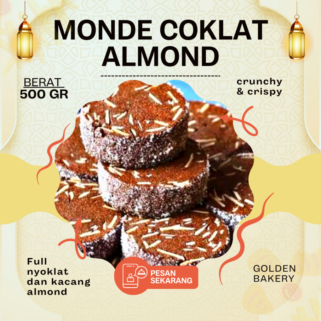 Kue Monde Coklat Almond 500gr Premium Kue Kering Cokelat Kacang Almond Lembut Lumer Homemade Enak