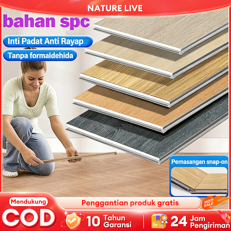 SPC Lantai 5mm 122x18cm Klik Motif Kayu dan Batu / Flooring SPC Woodgrain Klik Anti Air Parquet Park
