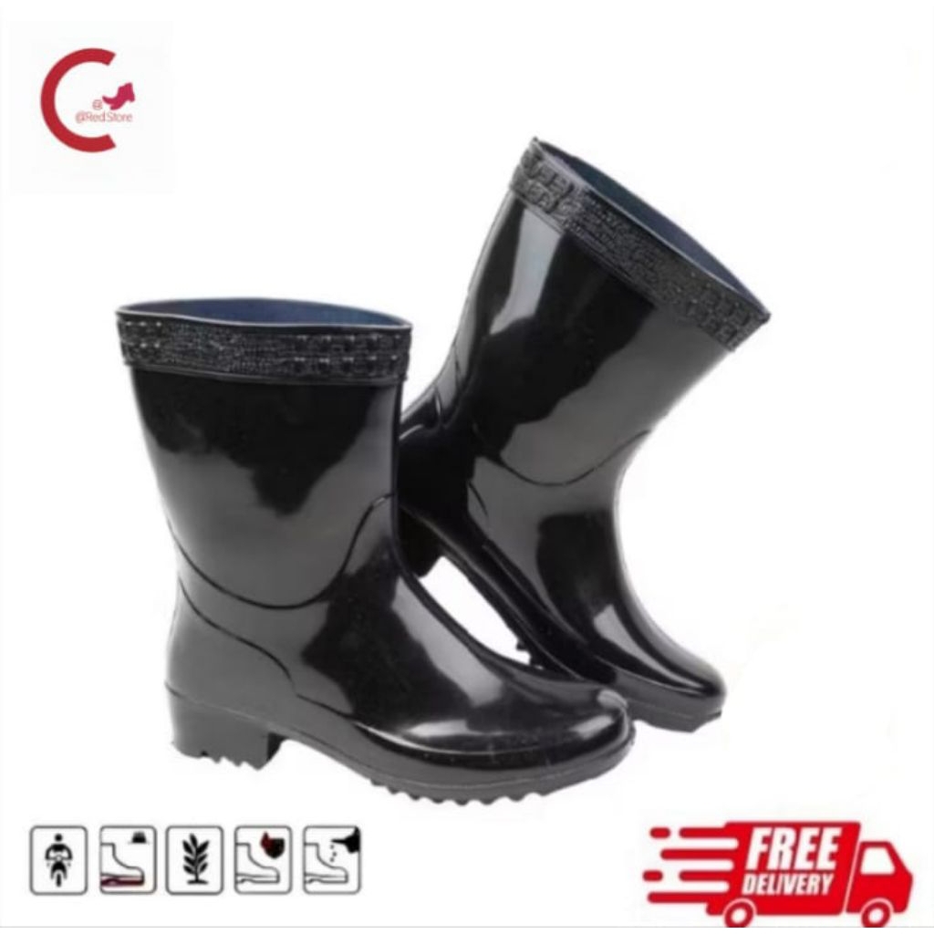 promo Sepatu Boot Pendek Pria Wanita Karet Lily 009 Hitam