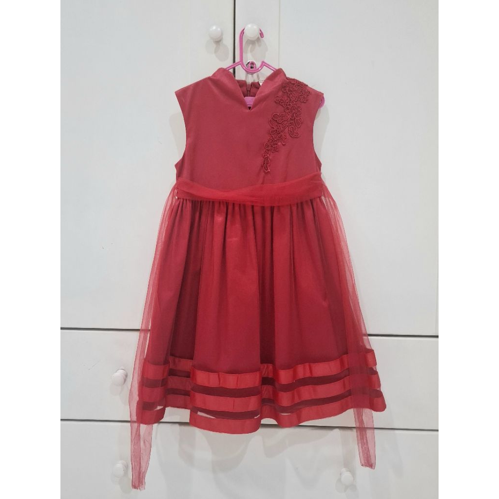 (Preloved) dress terusan imlek merah baju anak perempuan 5-6 tahun